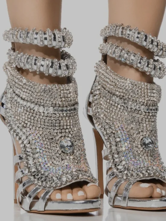 Azalea Wang Push Your Luck Stiletto Sandal In Silver (Runs Big) - Picture 2 of 13